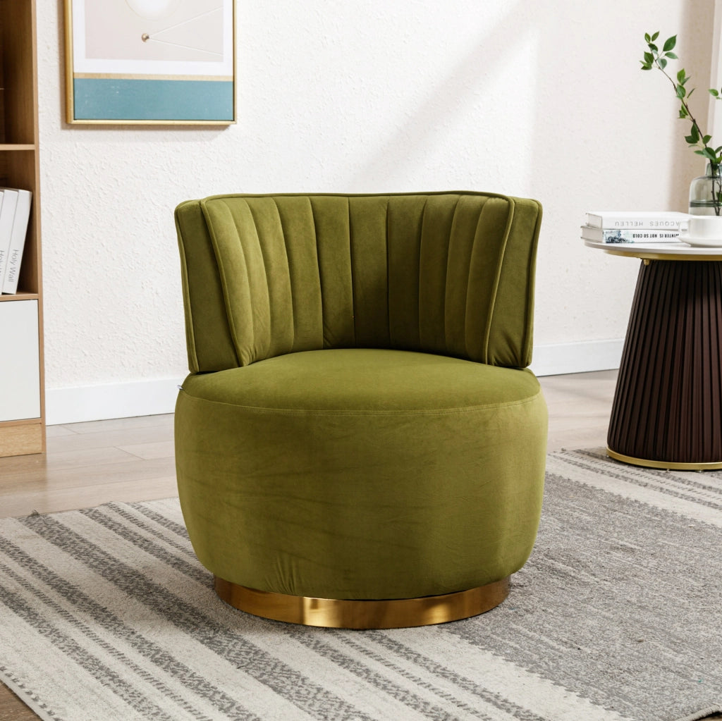 Poltrona girevole a 360° in velluto verde oliva; con schienale ergonomico; 62;5 x 62 x 69;5 cm