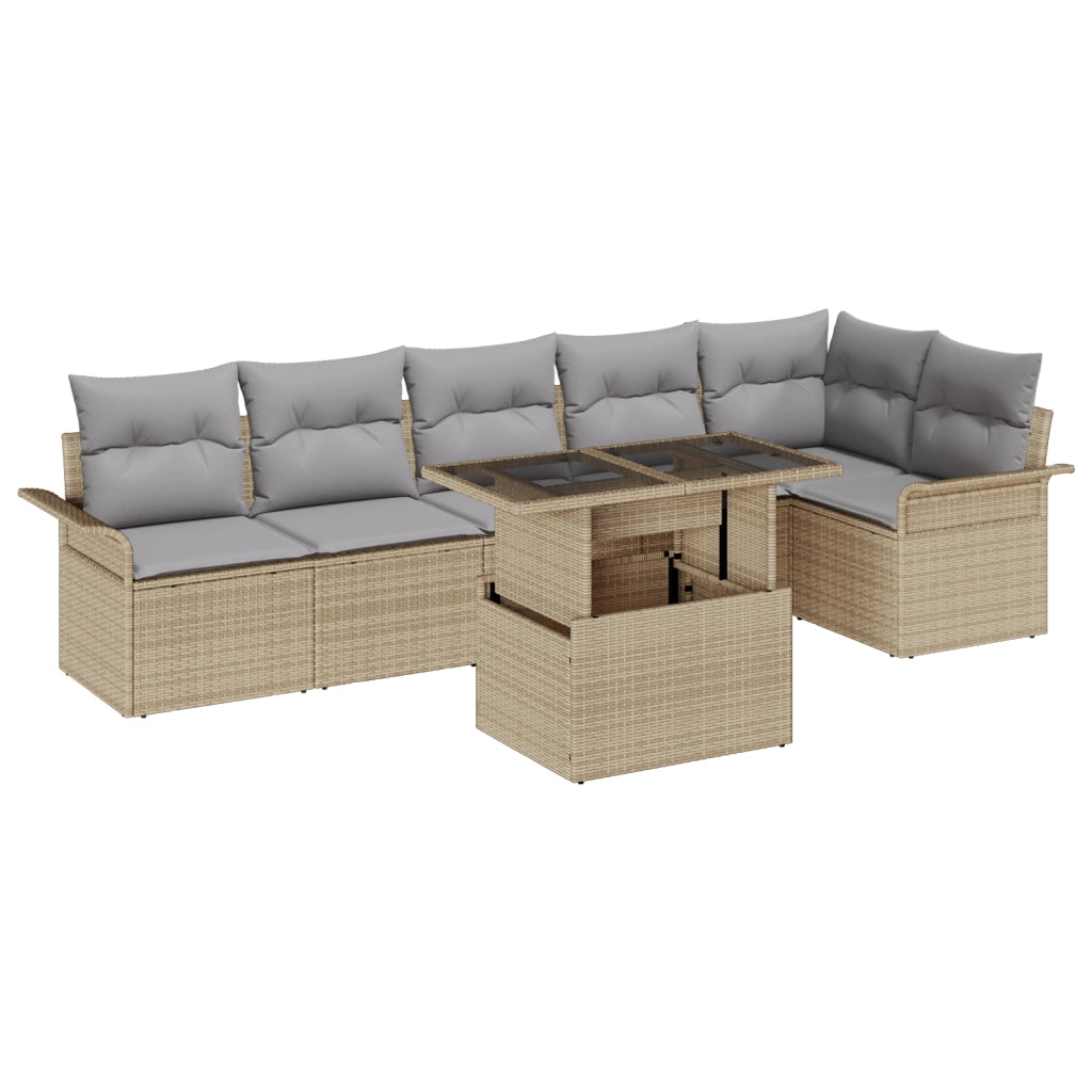Set di Divani da Giardino composto da 7 pezzi con cuscini Beige in Rattan Poli