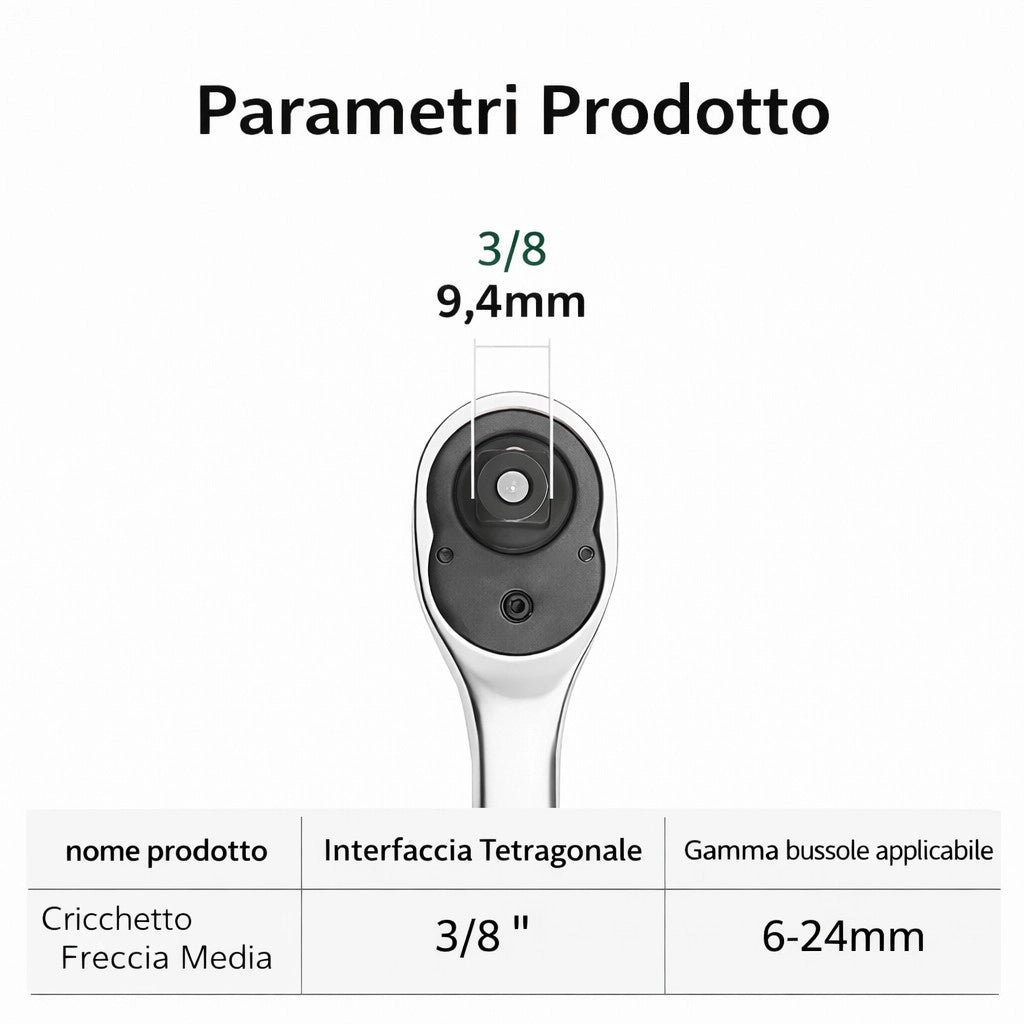 Cricchetto Reversibile 3/8” a 72 Denti con Sgancio Rapido – 200 mm | 07858