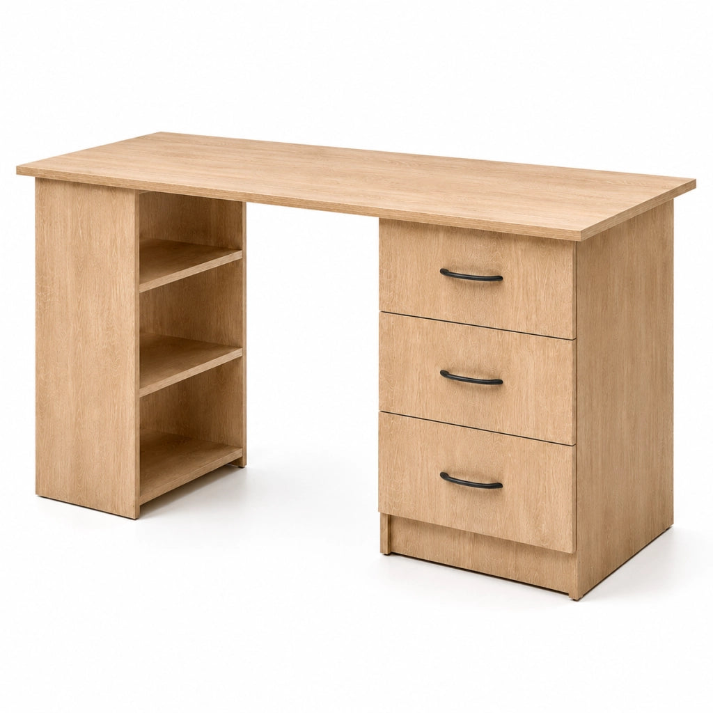 Scrivania Moderna Con 3 Cassetti E 3 Vani A Giorno Scrittoio Struttura In MDF Resistente Design Minimal Ideale Per Ufficio Studio Cameretta E Smart Working 120 x 49 x 72 Cm Rovere