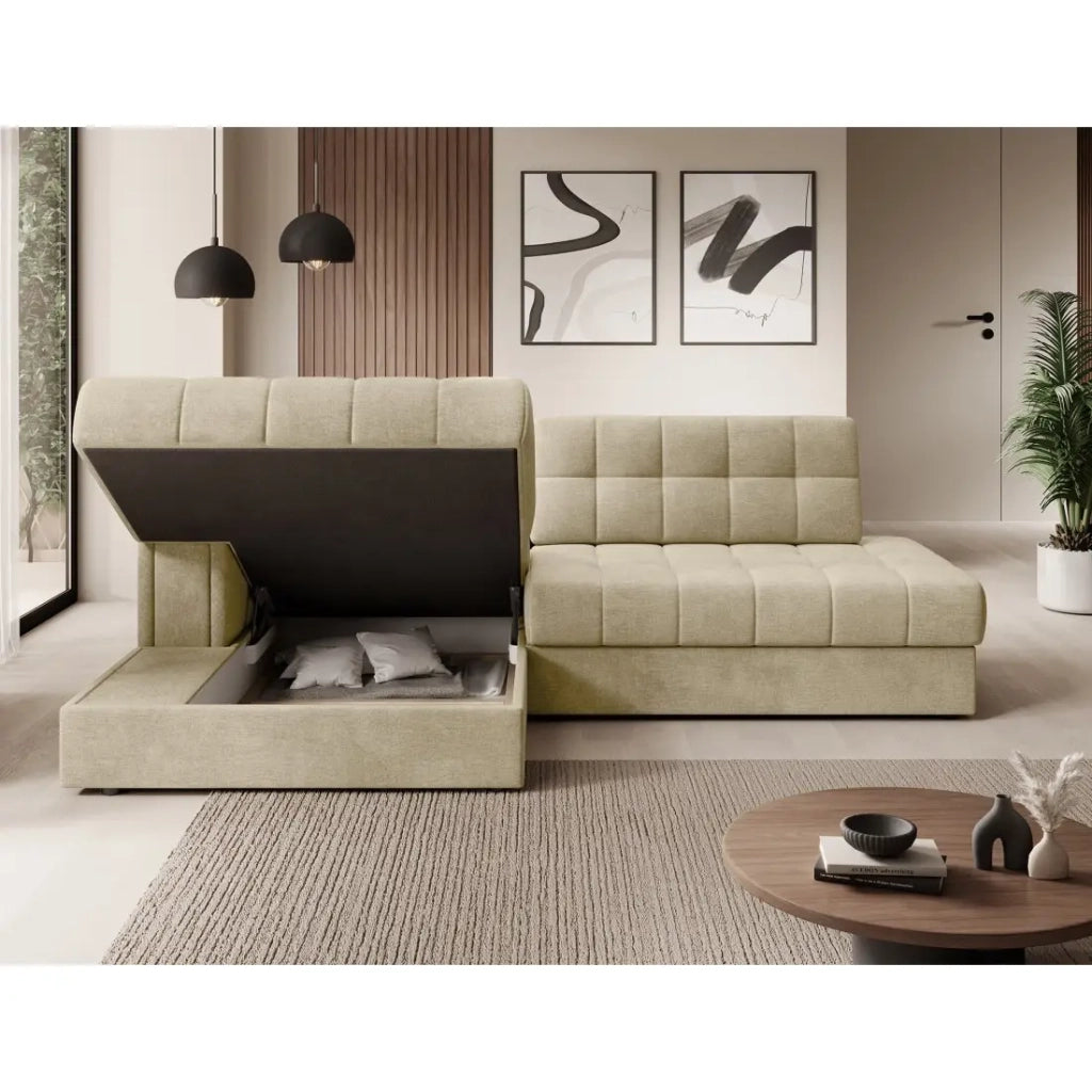 Divano angolare convertibile CUBITO beige 240 cm con contenitore e letto