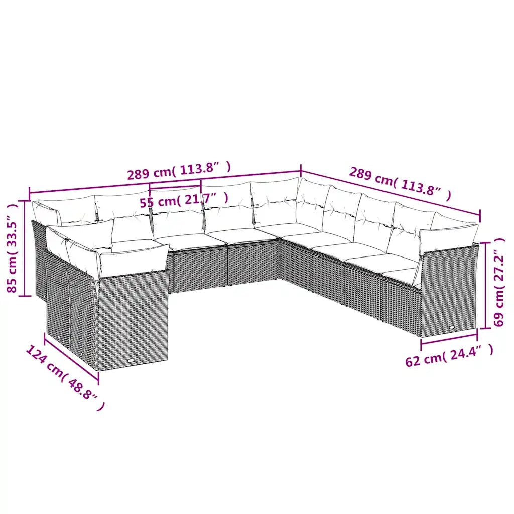 Set Divani da Giardino 11 pz con Cuscini Nero in Polyrattan 3217877
