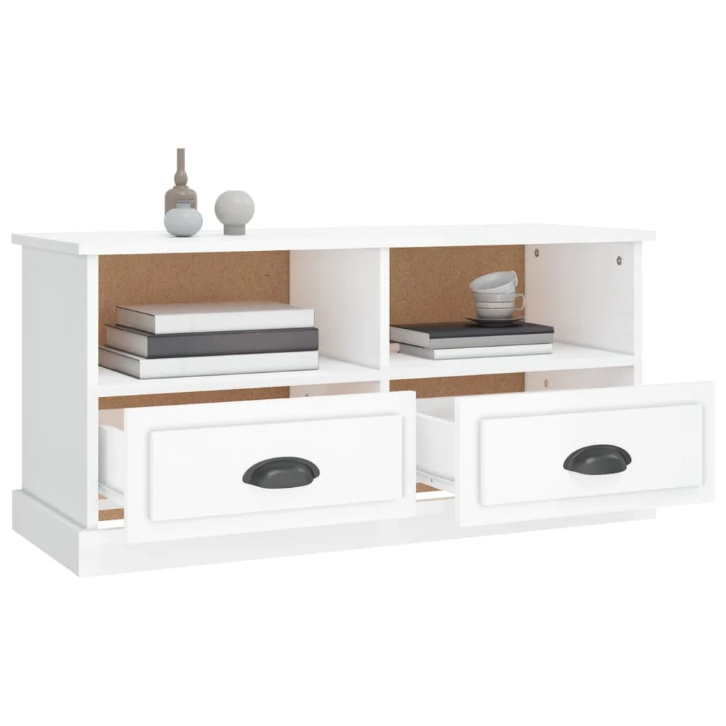 Mobile TV multimediale mensola TV credenza TV sala da pranzo soggiorno camera da letto finitura lucida 93 x 35,5 x 45 cm legno ingegnerizzato bianco 02_0027092