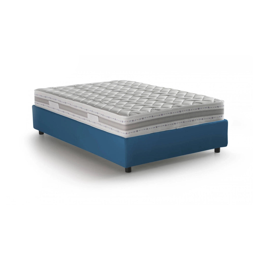 Letto matrimoniale Arto, Letto contenitore con rivestimento in tessuto, Made in Italy, Apertura frontale, con materasso cm 140x190 incluso, Blu