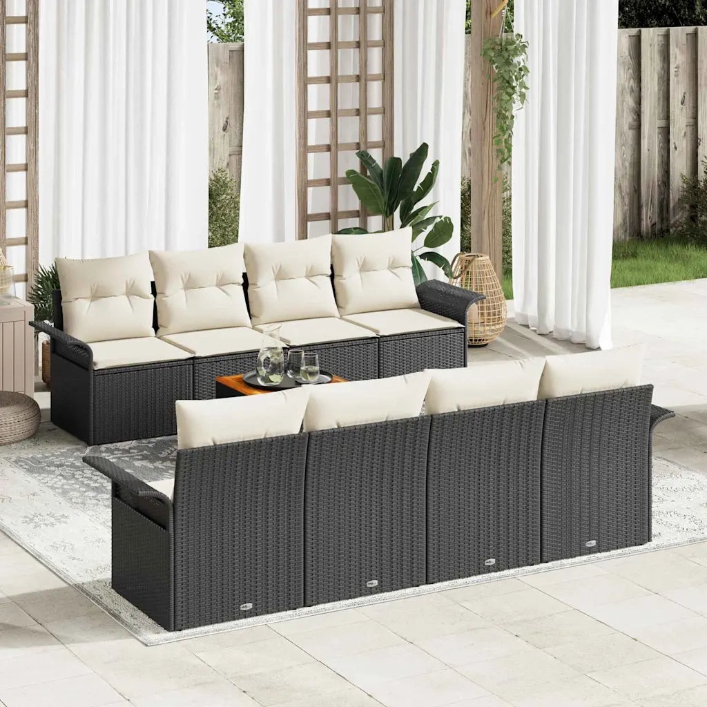 Set Divano da Giardino 9 pcs Nero e Crema polyrattan 3355968