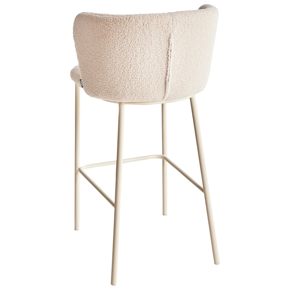 Set di 2 sedie da bar moderne in bouclé beige chiaro Schienale curvo Gambe nere Sala da pranzo moderna Cucina