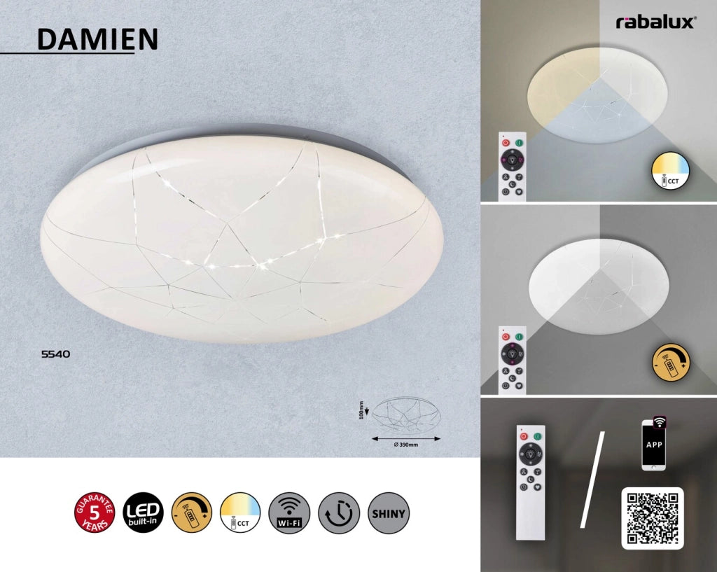 Plafoniera LED dimmerabile WiFi 39cm 24W Rabalux Damien