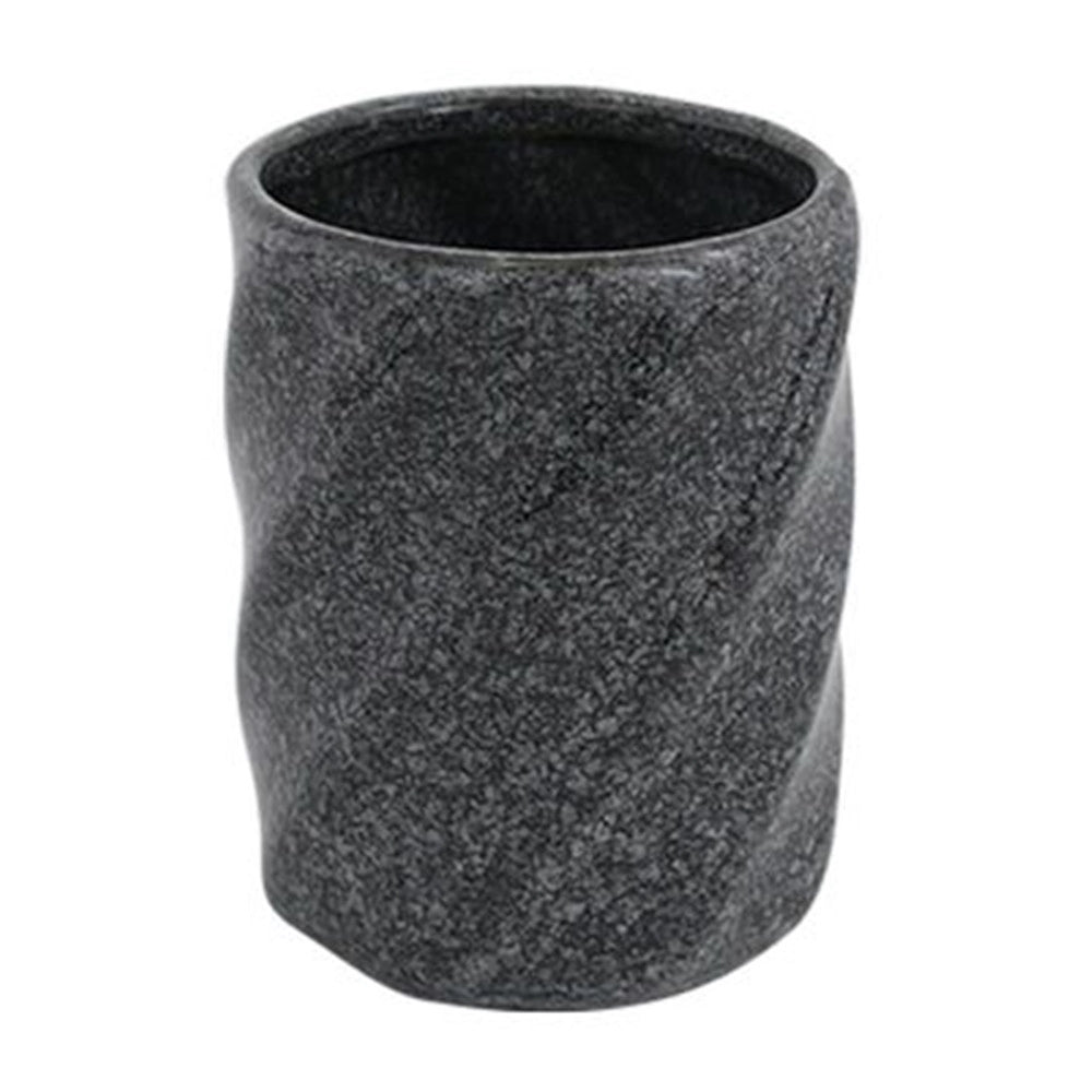Trade Shop - Bicchiere Porta Spazzolini In Ceramica Rigato Marmo Nero Accessori Arredo Bagno 87795 -