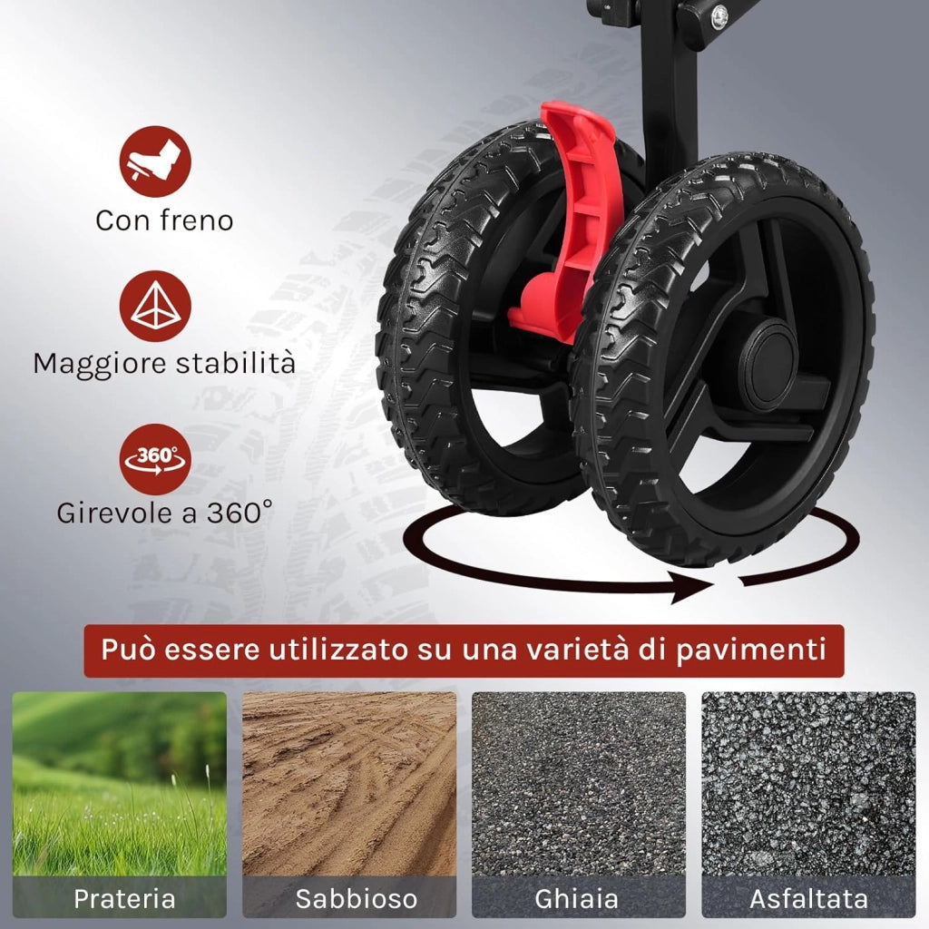 Carrello Pieghevole con 4 Ruote Doppie, Campeggio, Viaggio, Giardino, Spiaggia, Oxford+Metallo, Blu
