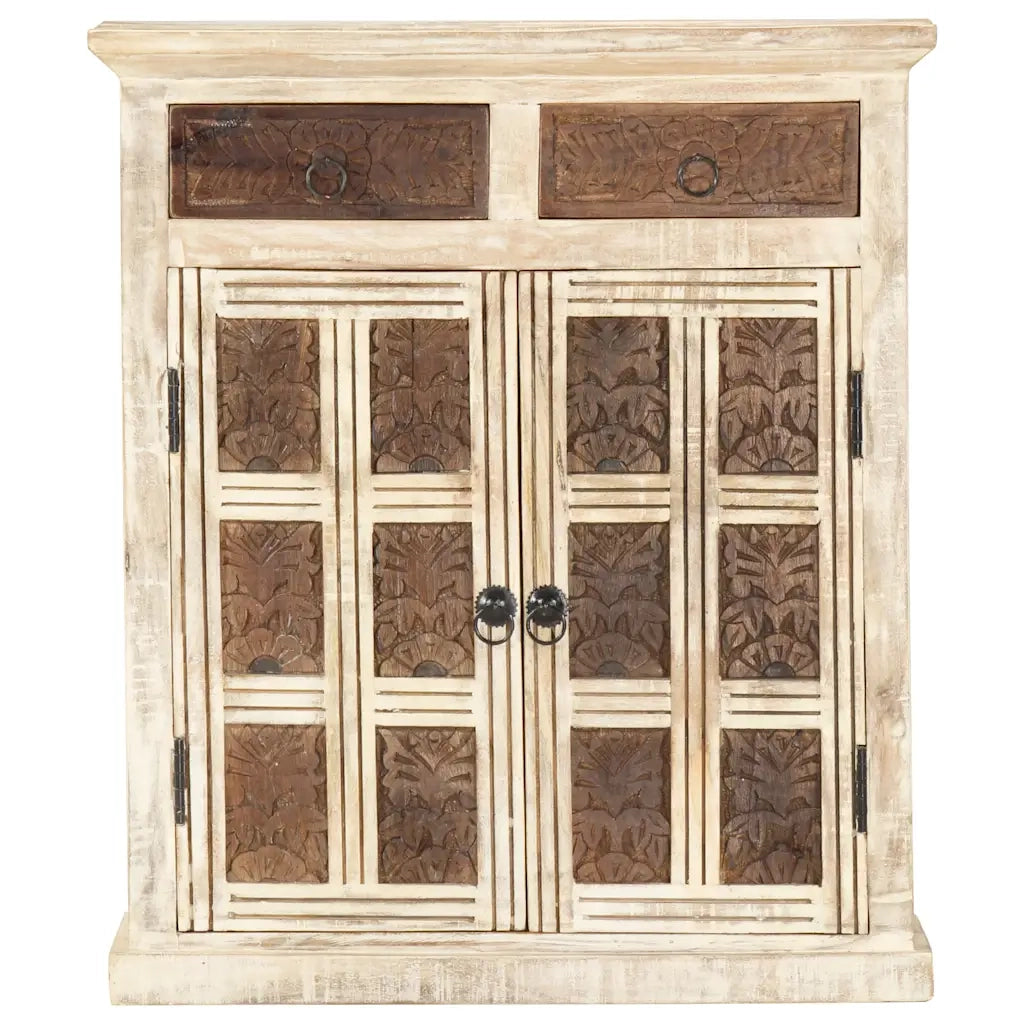 Credenza Bianca 65x30x75 cm in Legno Massello di Mango 285898