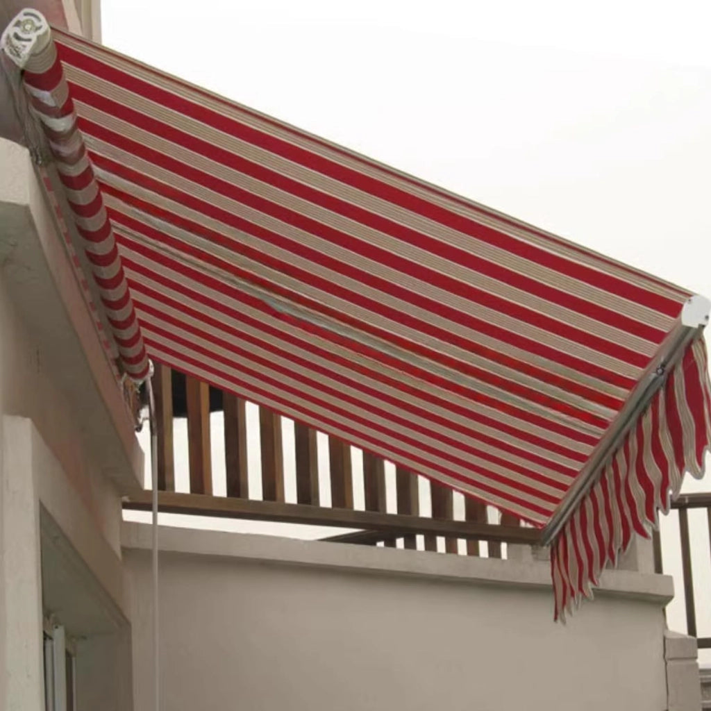 OWIJI Tenda Sole Esterno A Caduta Bordeaux Crema A Manovella Dimensioni 100 x 250 cm Telo Ombreggiante Tessuto Anti UV Ufficio Giardino Balcone