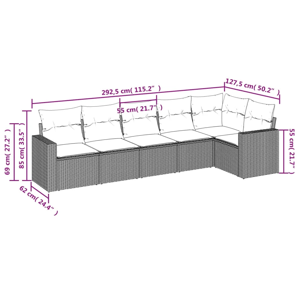 Set Divano da Giardino 6pz con Cuscini Grigio Chiaro Polyrattan