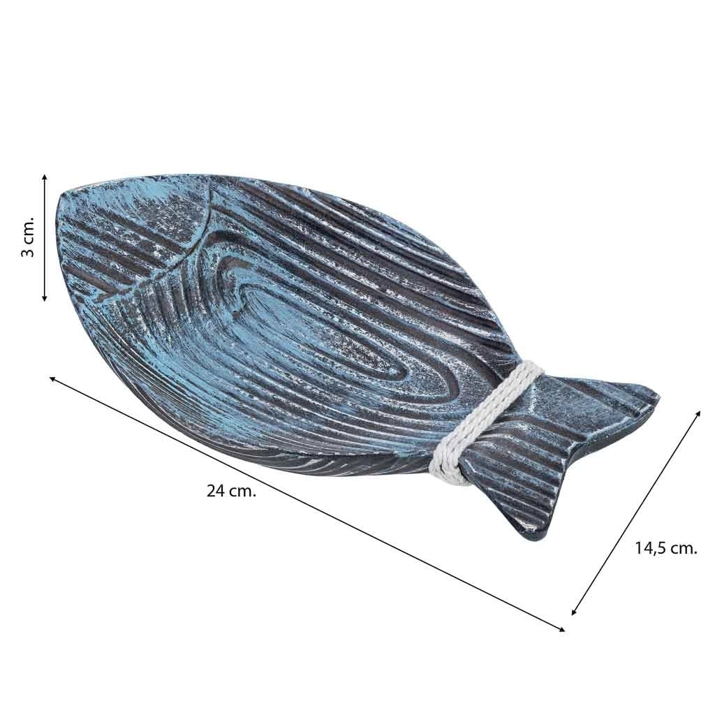 Vassoio decorativo in legno blu 24x14,5x3h cm
