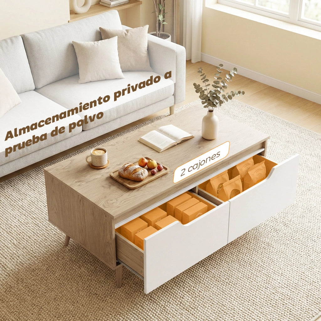 Tavolino da caff¨¨ con 2 cassetti ¨C Zephmum ¨C Legno rovere 100x50x46cm