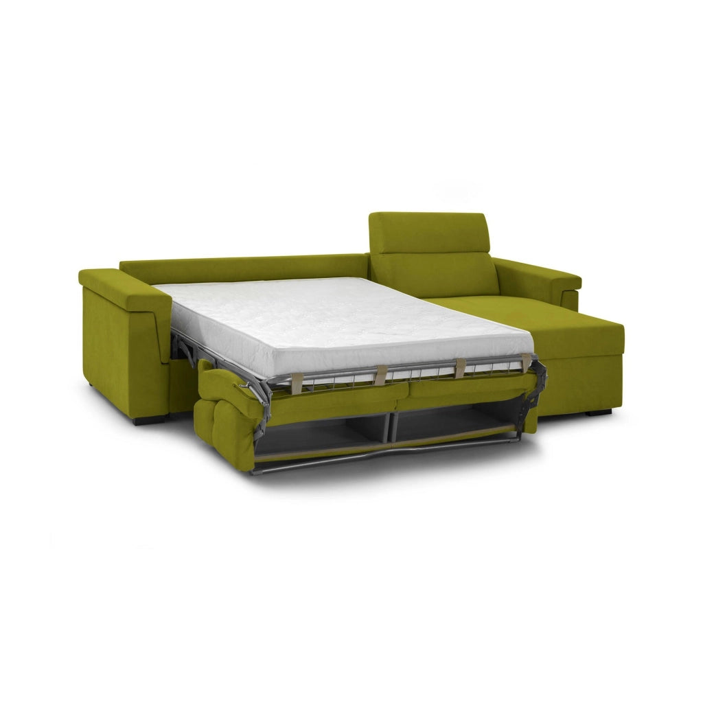 Esca, Divano Letto con Penisola Sfoderabile Made in Italy, 285x160 cm Verde