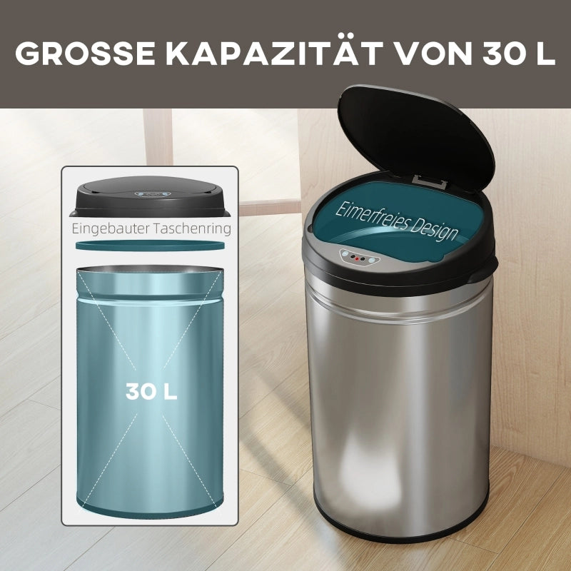BIDONE RIFIUTI SENSOR 30 L Acciaio Inossidabile Argento con Soft-Close