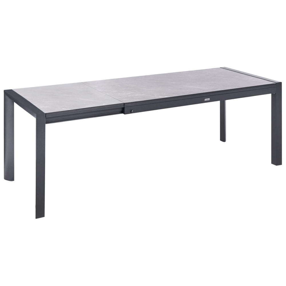 Tavolo da giardino con piano in HPL grigio e struttura in alluminio bianco resistente ai raggi UV all'acqua per esterni, in stile moderno