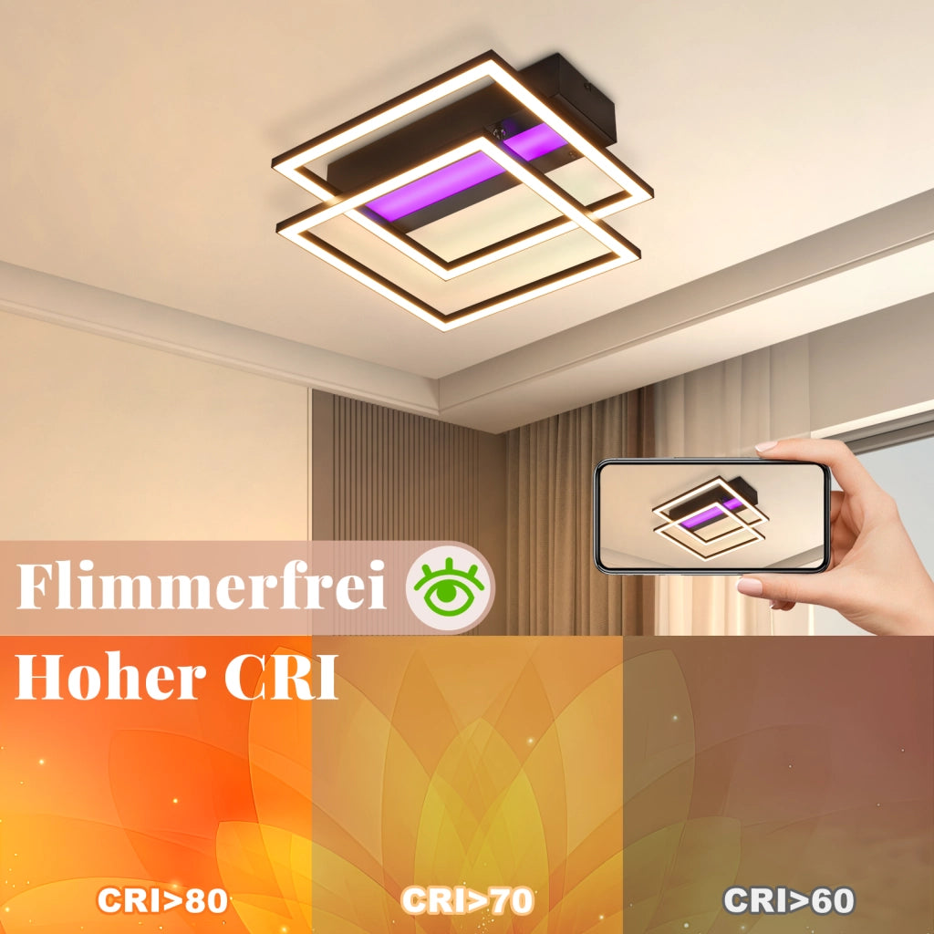 ZMH Lampada da soffitto LED quadrata 36W nera luce RGB regolabile per camera letto soggiorno cucina corridoio cameretta