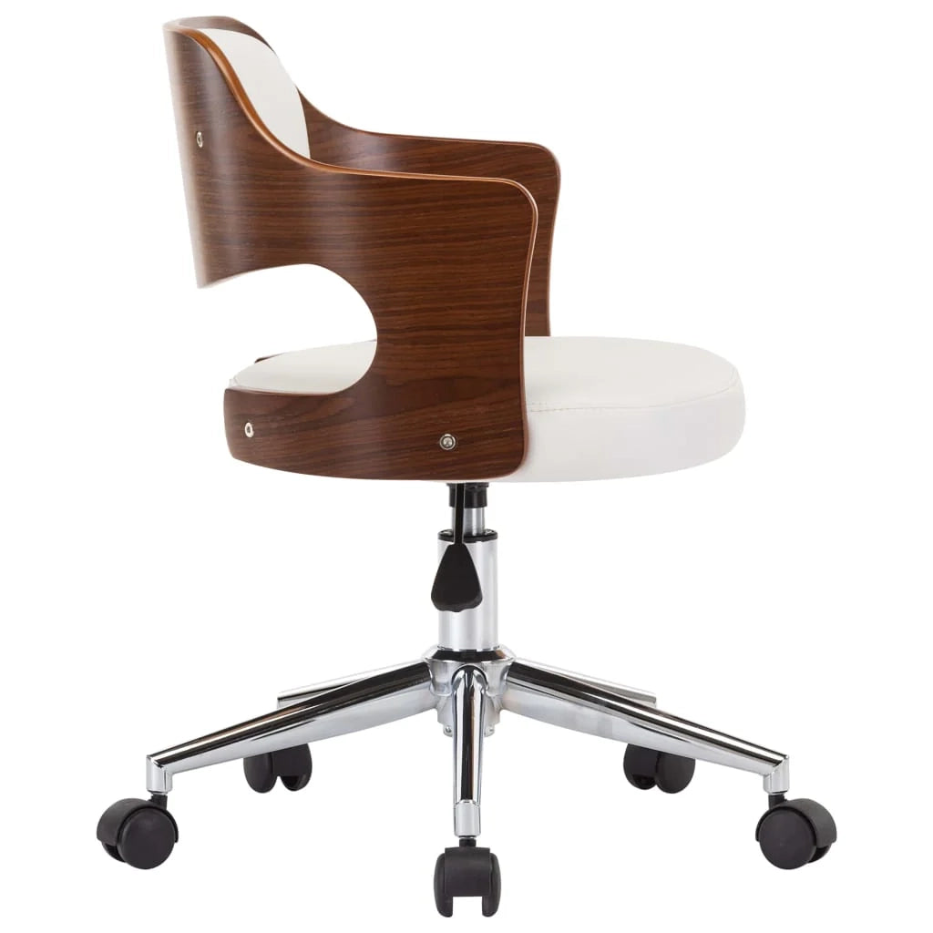 Sedia girevole da ufficio/studio in legno curvato e similpelle bianca 02_0024082