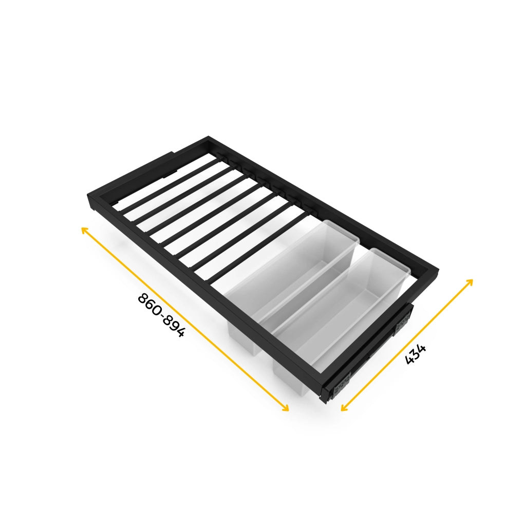 Kit 7 Aste Pantaloni e 2 Vassoi per Armadio 900 mm in Acciaio Emuca Nero