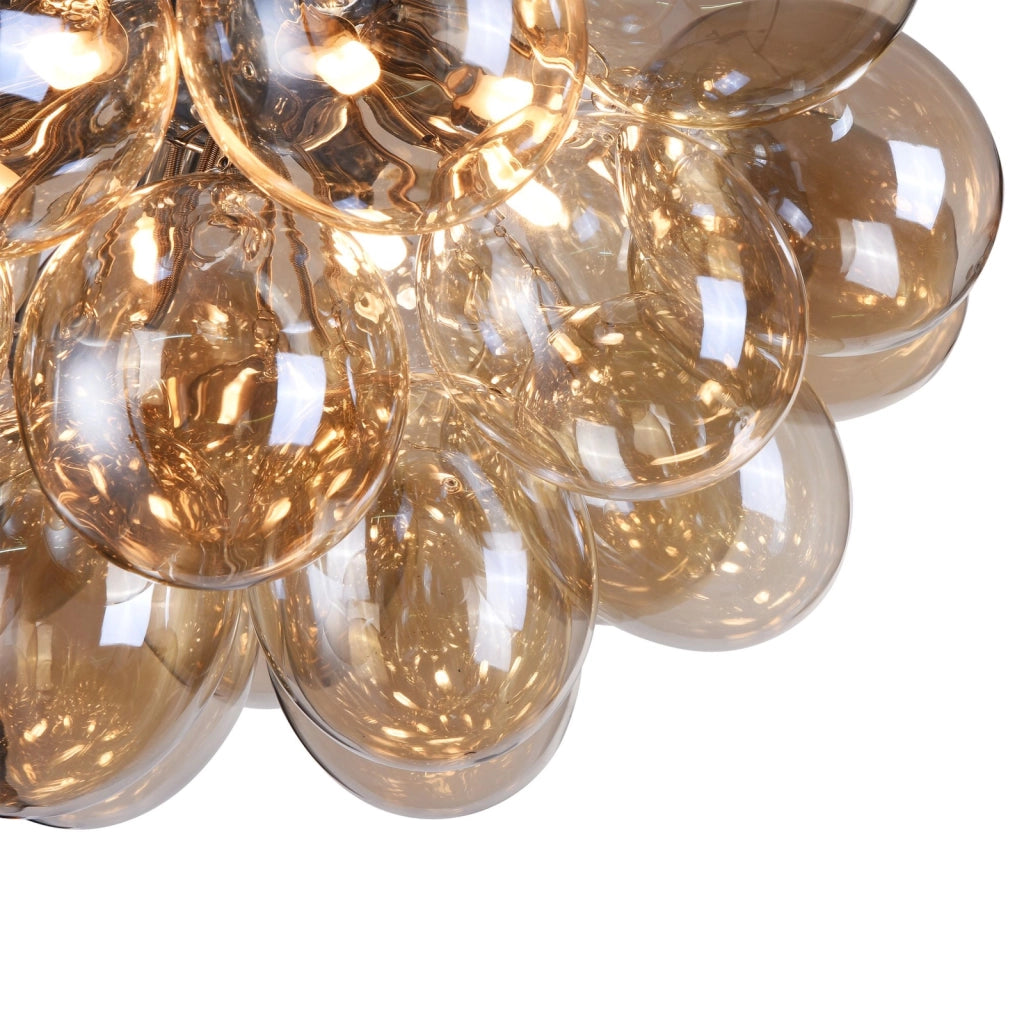 Plafoniera Contemporanea Baldo Metallo Nichel 8 Luci Diffusori Cognac