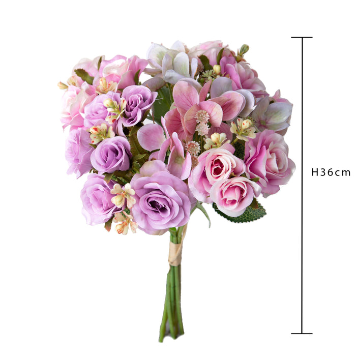 Set 4 Bouquet Artificiali Rose Ortenzie 36 cm