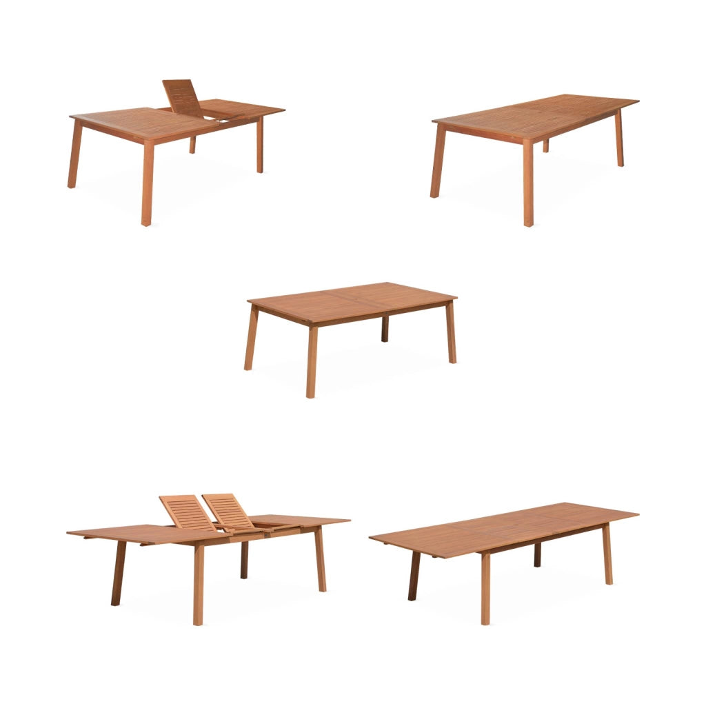 Set tavolo da giardino estensibile in legno con 10 sedie, marrone