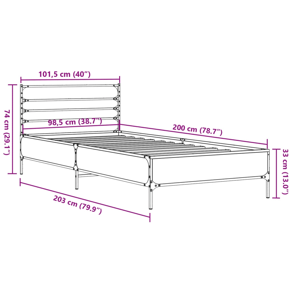 Giroletto-Struttura Letto Rovere Sonoma 100x200 cm Legno Multistrato e Metallo 676589