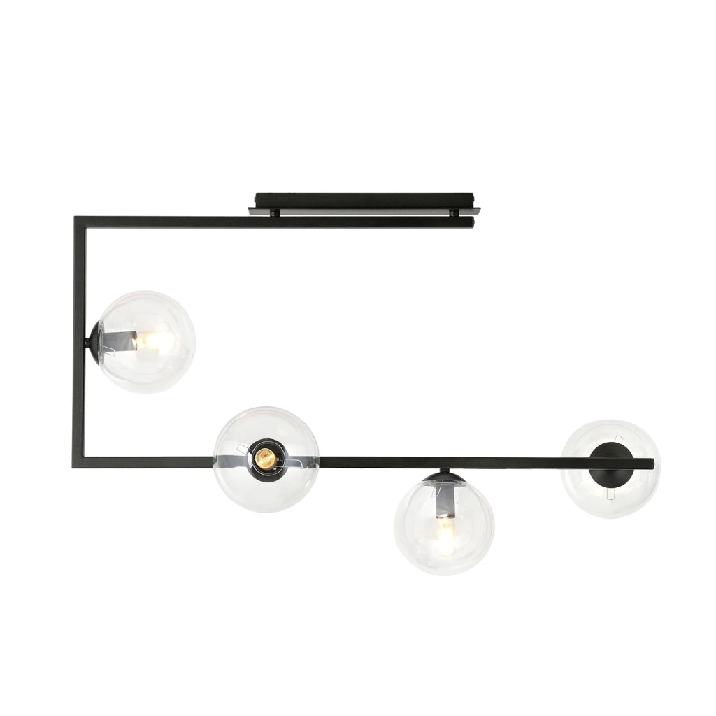 Plafoniera Minimal Nanna Acciaio Nero Trasparente 4 Luci E14 Ip20