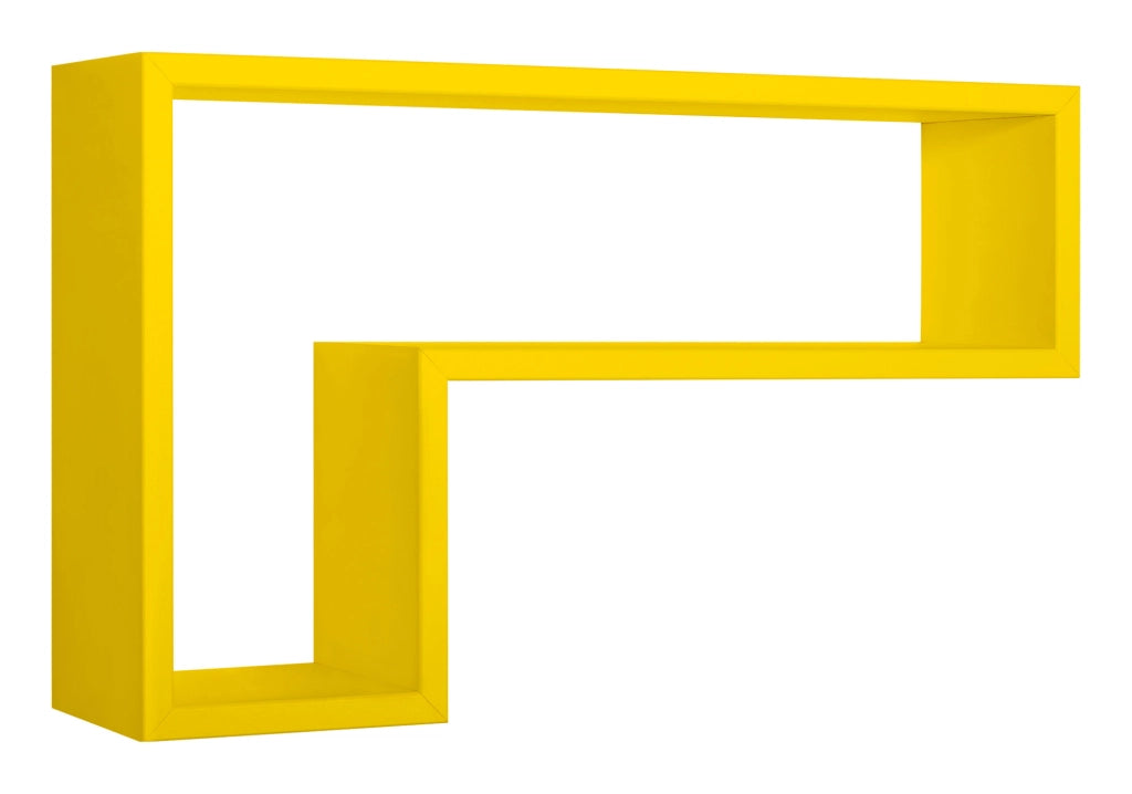 Mensola da Parete a Forma di L 61x37x15,5 cm in Fibra di Legno Lettera Giallo Canarino