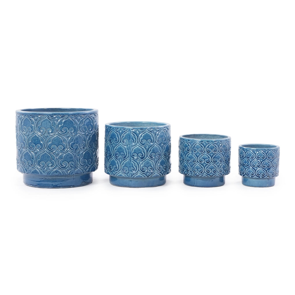 VASO DA FIORI 38 cm in ceramica blu con piede e foro di drenaggio