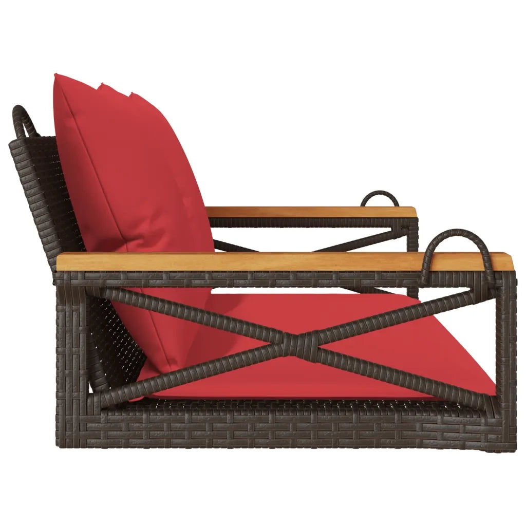 Panchina Dondolo con Cuscini Marrone 109x62x40 cm in Polyrattan 368158