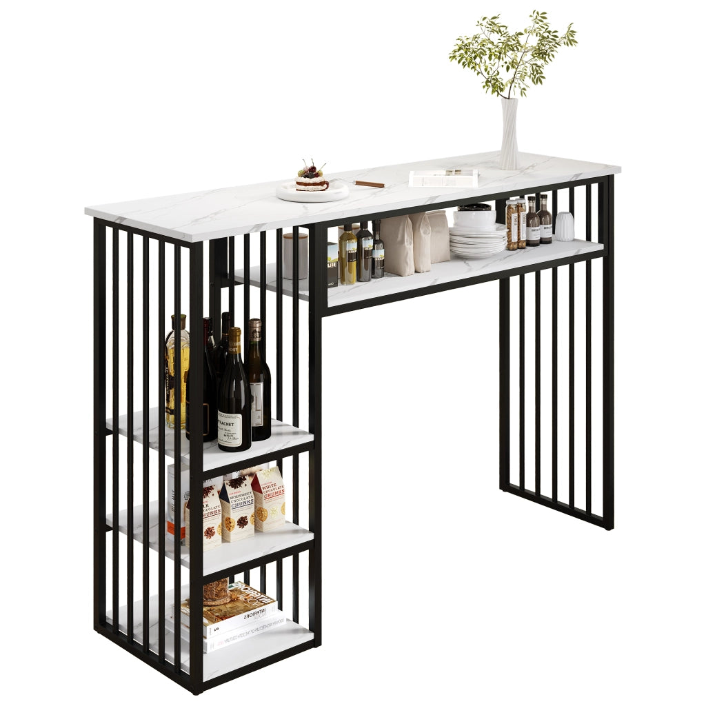 TAVOLO BAR con ripiani 140x40x105 cm MDF effetto marmo Bianco e Nero