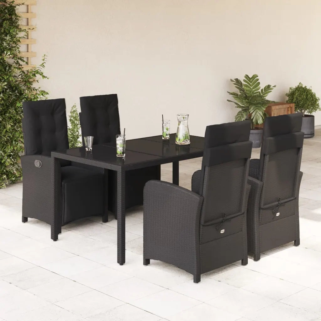 Set da Pranzo da Giardino 5 pz Nero con Cuscini in Polyrattan 3212458