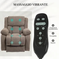 Poltrona Alzapersona Massaggiante e Reclinabile con 2 Tasche e Telecomando, 93x104x105 cm, Marrone Chiaro