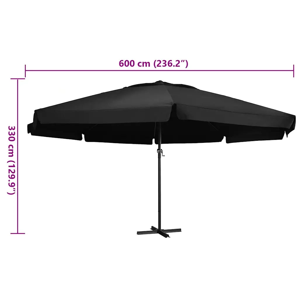 Ombrellone da Esterni con Palo in Alluminio 600 cm Nero