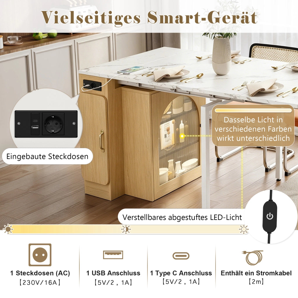 Tavolo da pranzo - isola cucina su ruote - piano estraibile - con prese - naturale - come anta e sideboard
