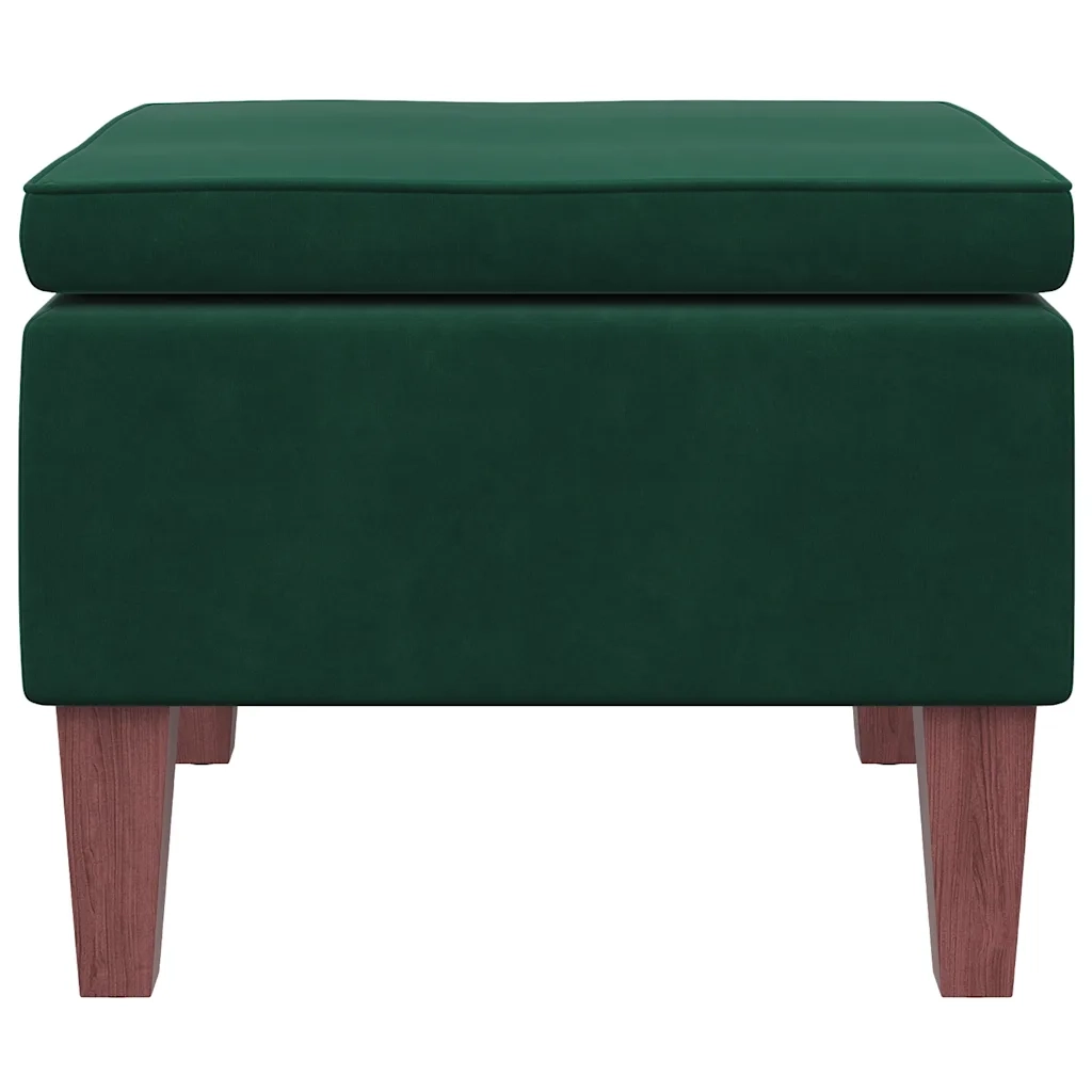 Poggiapiedi con Gambe in Legno Verde Scuro in Velluto