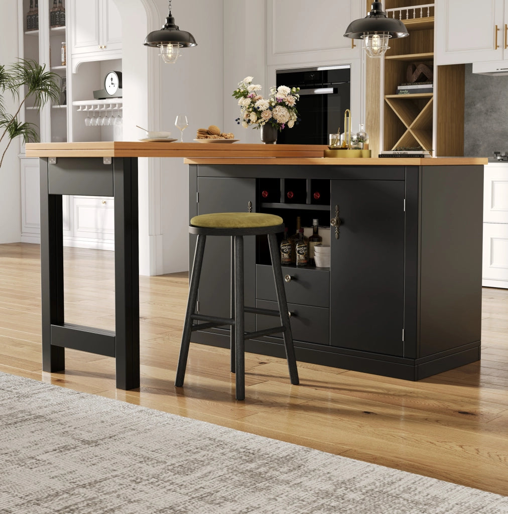 Tavolo bar allungabile 120-180x40x76 cm con spazio contenitivo in MDF nero