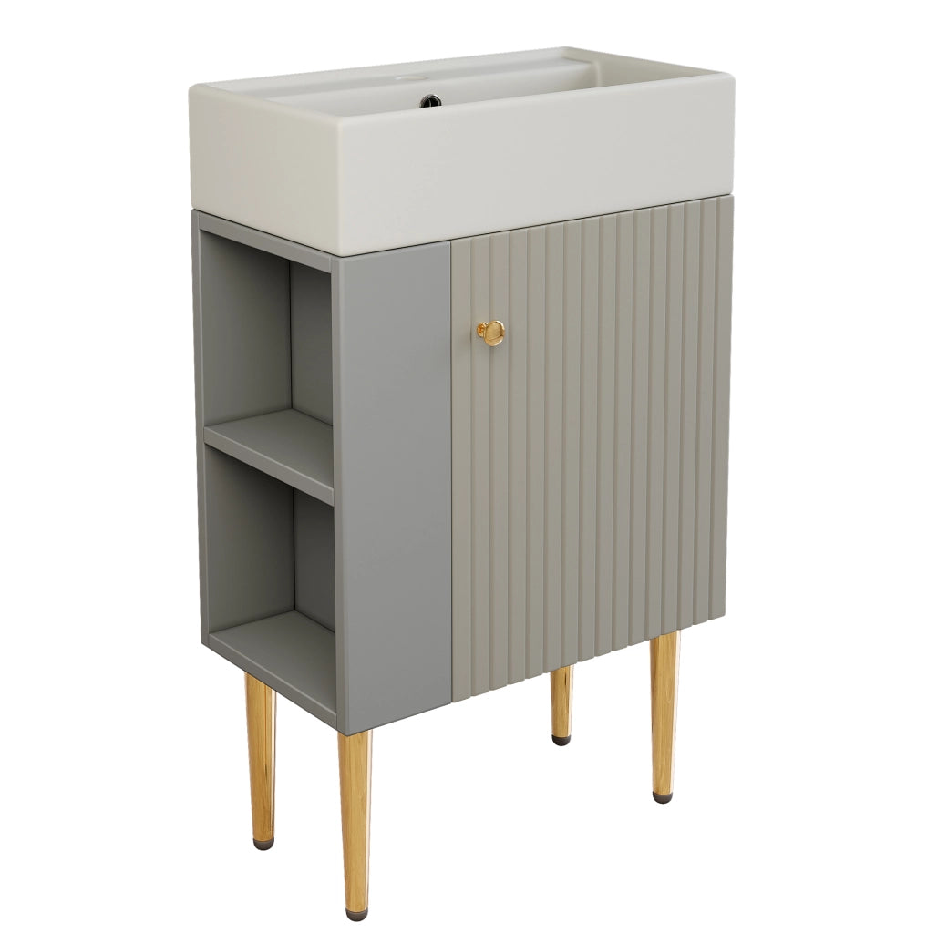 Mobile bagno a pavimento con lavabo in ceramica, grigio e bianco