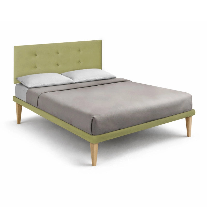 Letto imbottito Letto Matrimoniale alla Francese 140x190 cm Button - Con rete,Microfibra,Tè verde