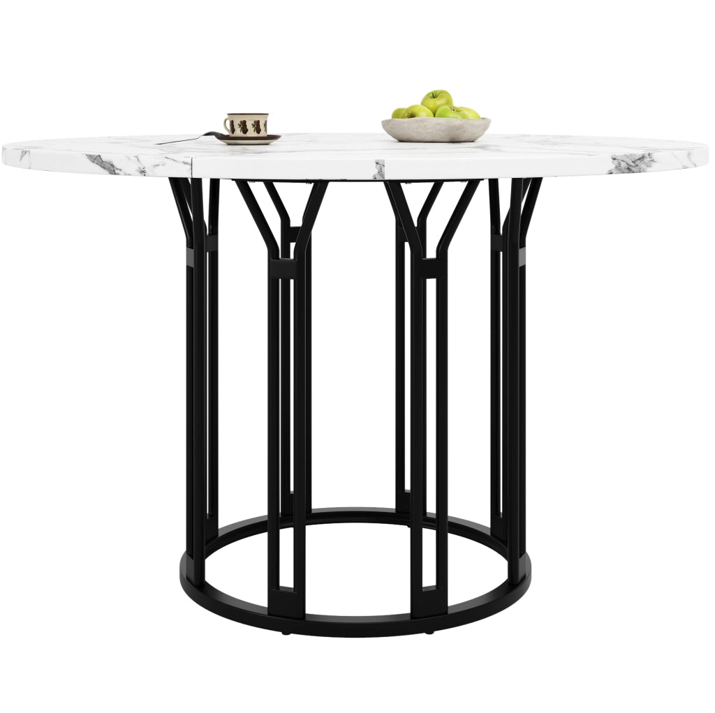 Tavolo rotondo da pranzo 100 cm in MDF effetto marmo nero con gambe in metallo