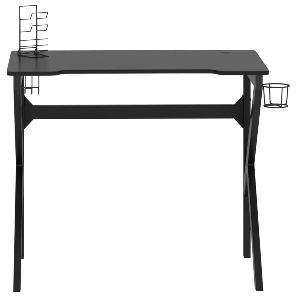 Scrivania tavolo postazione di lavoro mobile per computer studio per computer scrivania da gioco con gambe a K 90 x 60 x 75 cm nero 02_0023770