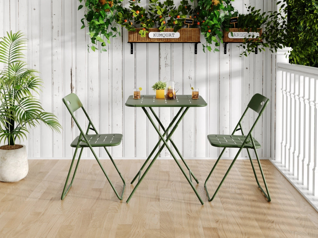 Set bistrot pieghevole da esterno 3 pezzi in acciaio verde