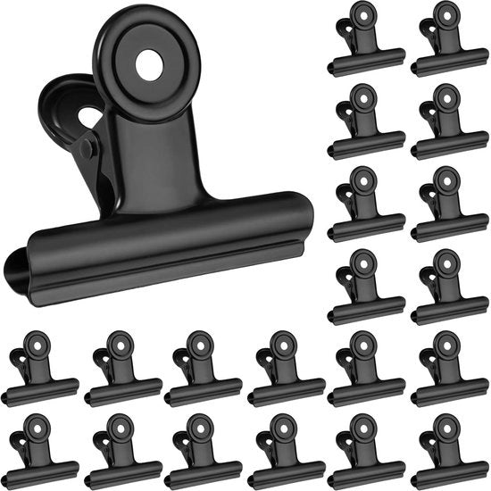 Clip per Documenti/Foto/Libro 20 pezzi - Papierclip in Metallo Nero 30 mm - Ophangibile - Maniglia di Sicurezza