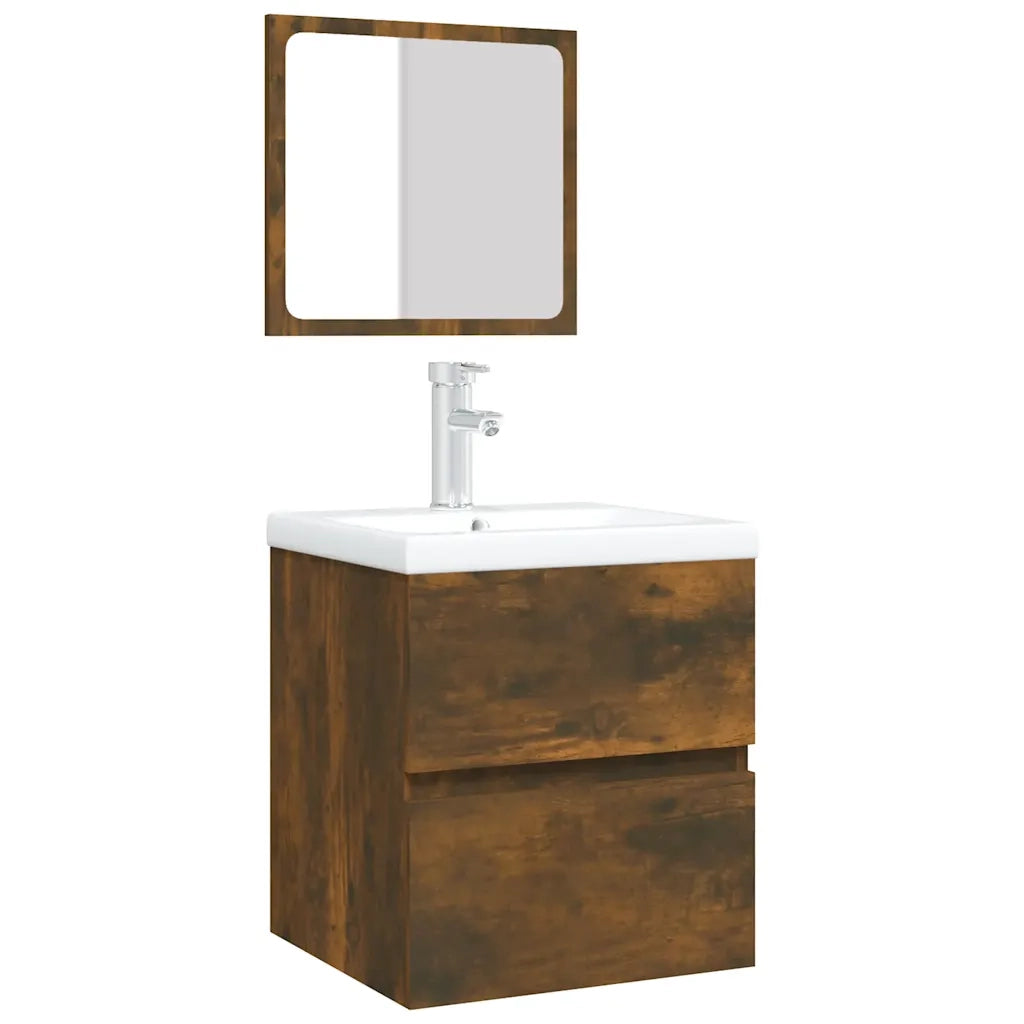 Mobile da Bagno con Lavabo e Specchio-Armadietto da bagno con Lavandino Rovere Fumo