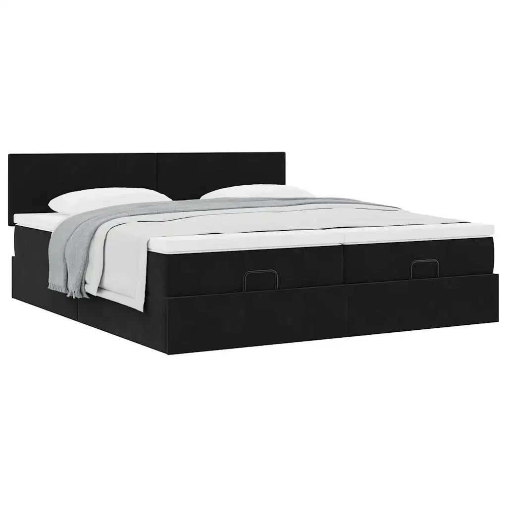 Struttura Letto Pouf con Materassi Nero 180x200 cm in Velluto 3312058