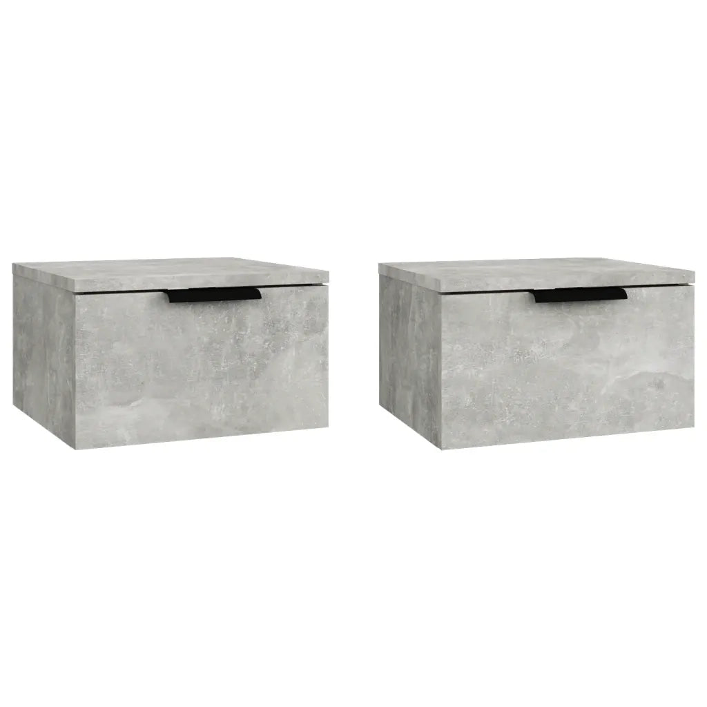 Set di 2 Comodini | Armadio da Notte | Mobiletto da notte a Muro Grigio Cemento 34x30x20 cm