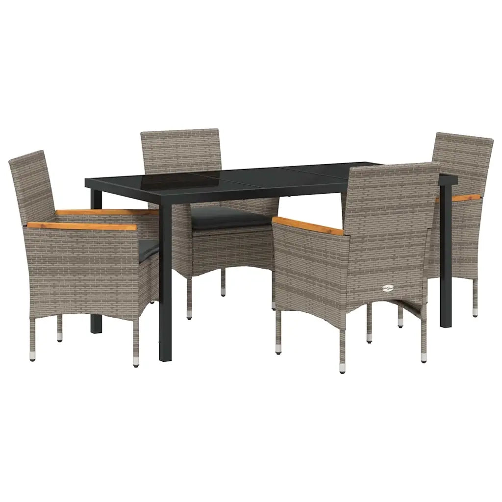 Set da Pranzo per Giardino con cuscino 5 pcs Grigio polyrattan