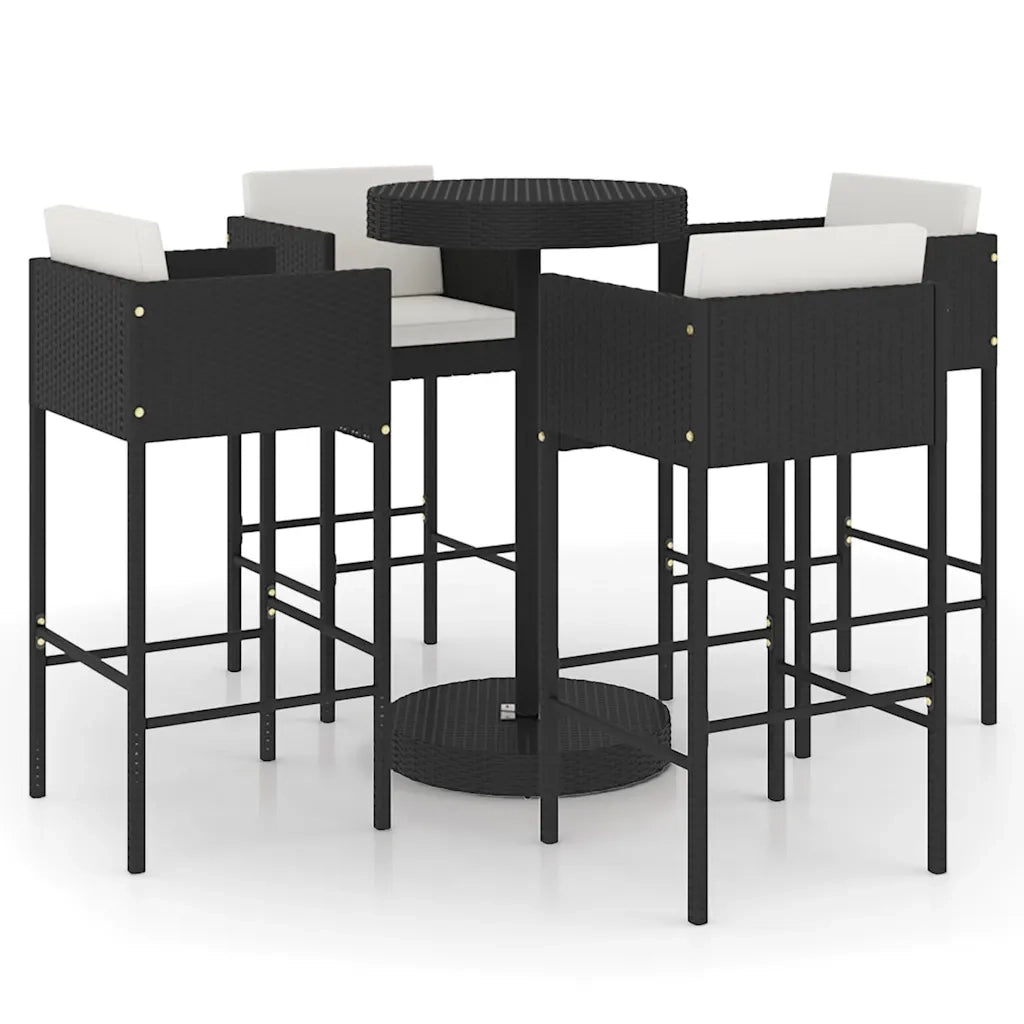 Set Bar da Giardino 5 pz | Set Salotto da Giardino con Cuscini Polyrattan Nero